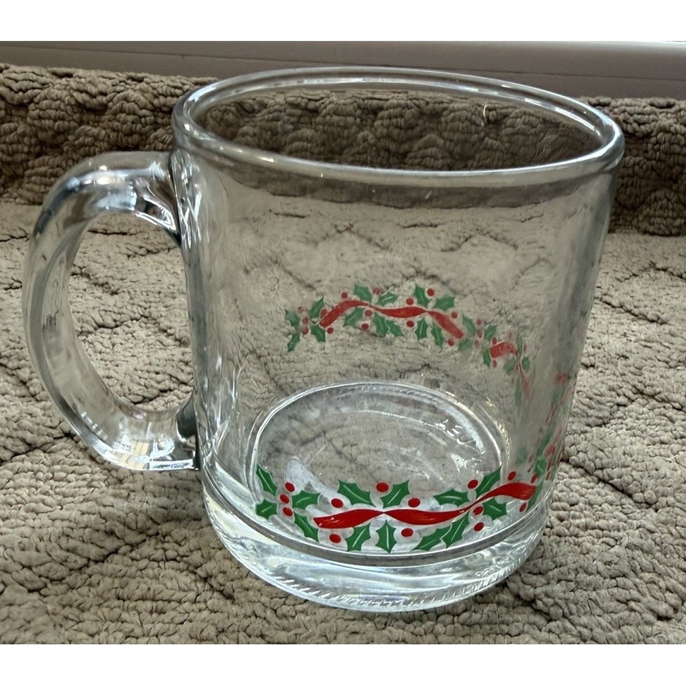 Vtg LIBBEY Arby's GLASS CHRISTMAS HOLLY BERRY COFFEE MUG Cup